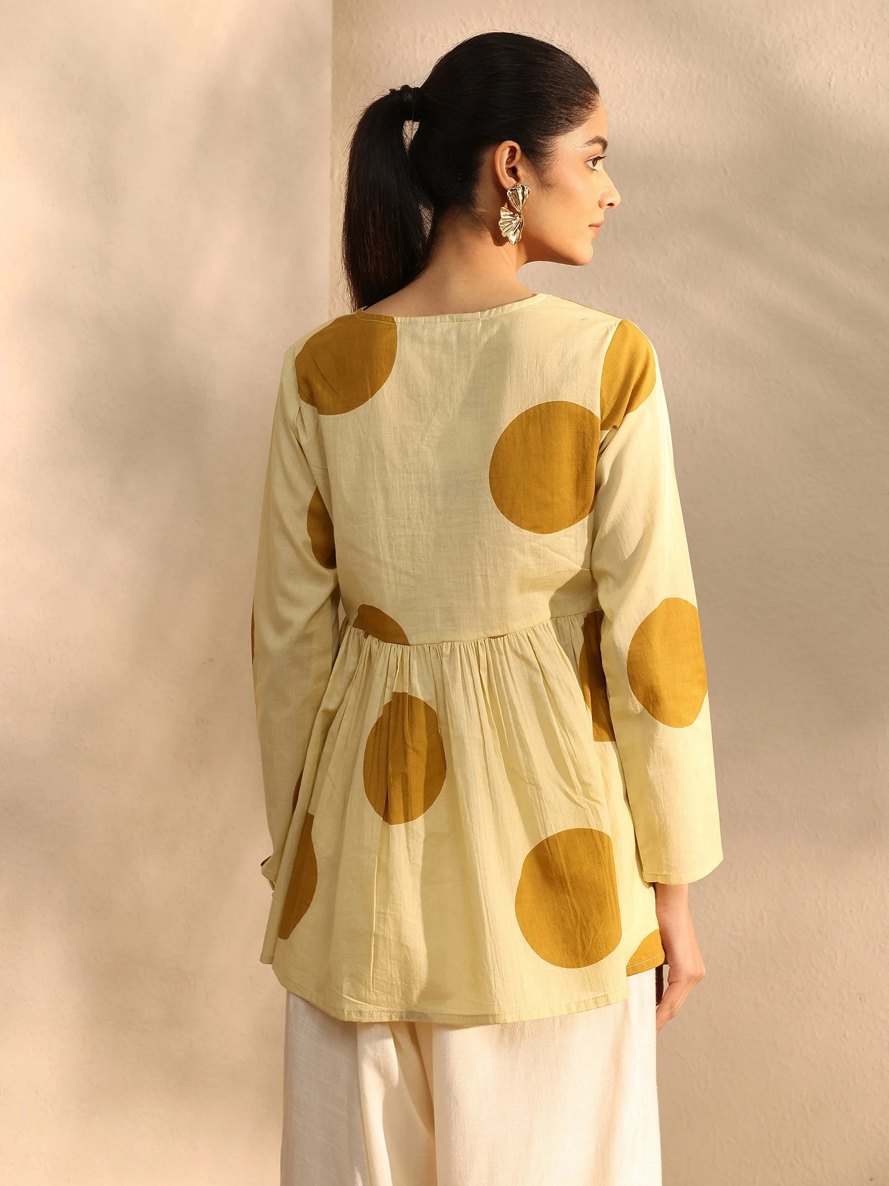 Mustard Polka Dot Flared Kurti Top