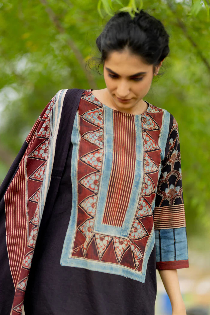 Black Ajrakh Printed Cotton Kurta