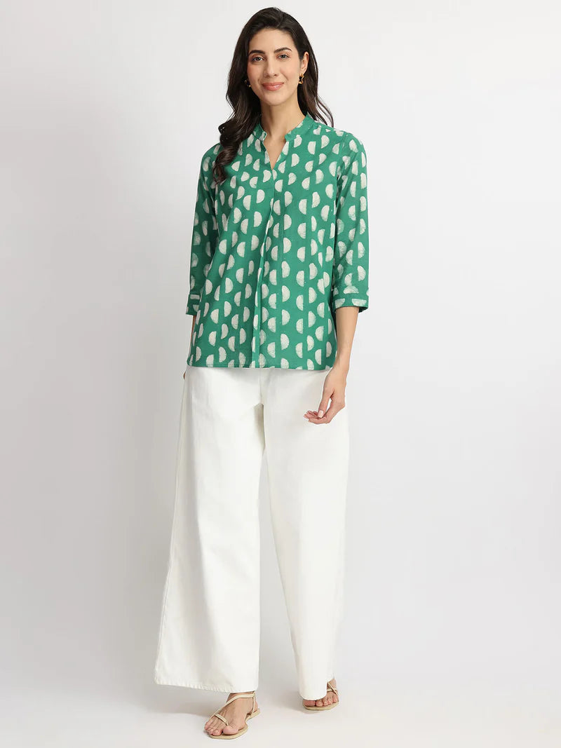 Green Abstract Print Casual Top