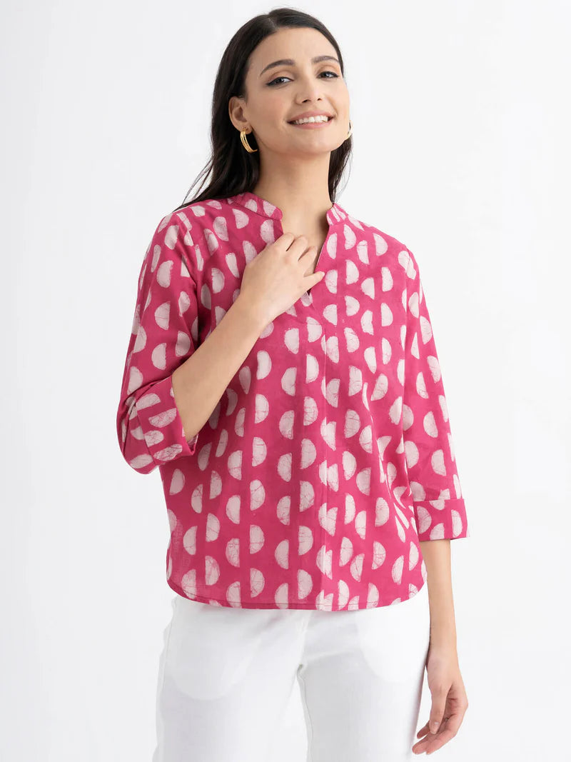 Pink Abstract Print Casual Top