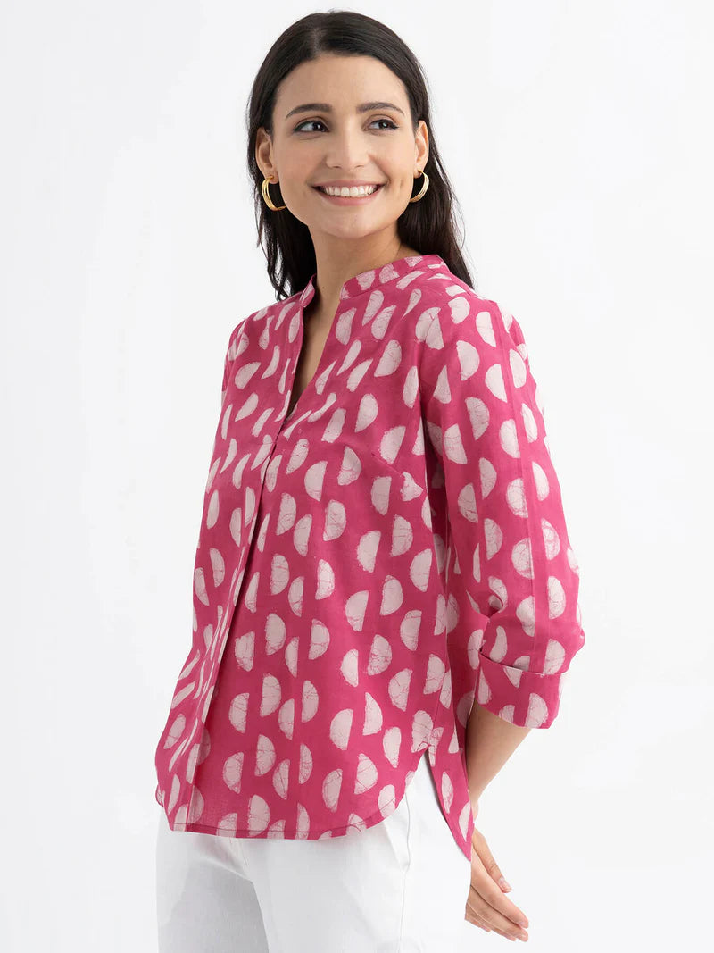 Pink Abstract Print Casual Top