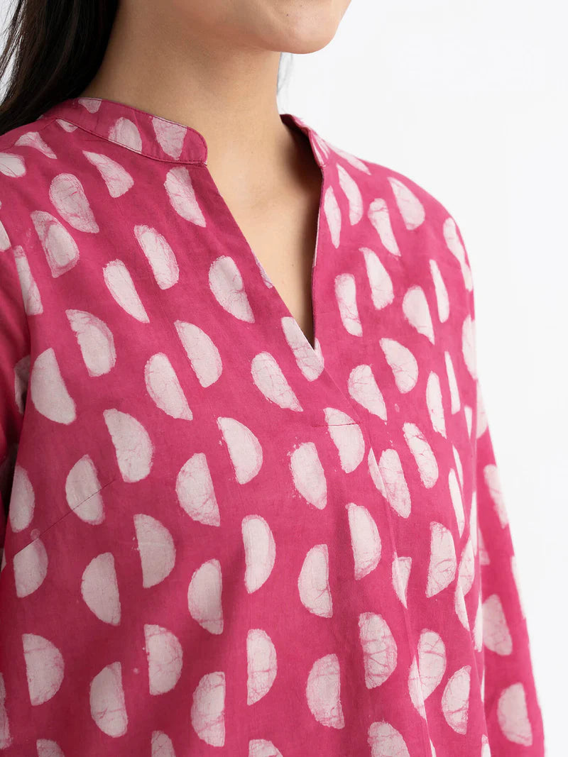 Pink Abstract Print Casual Top