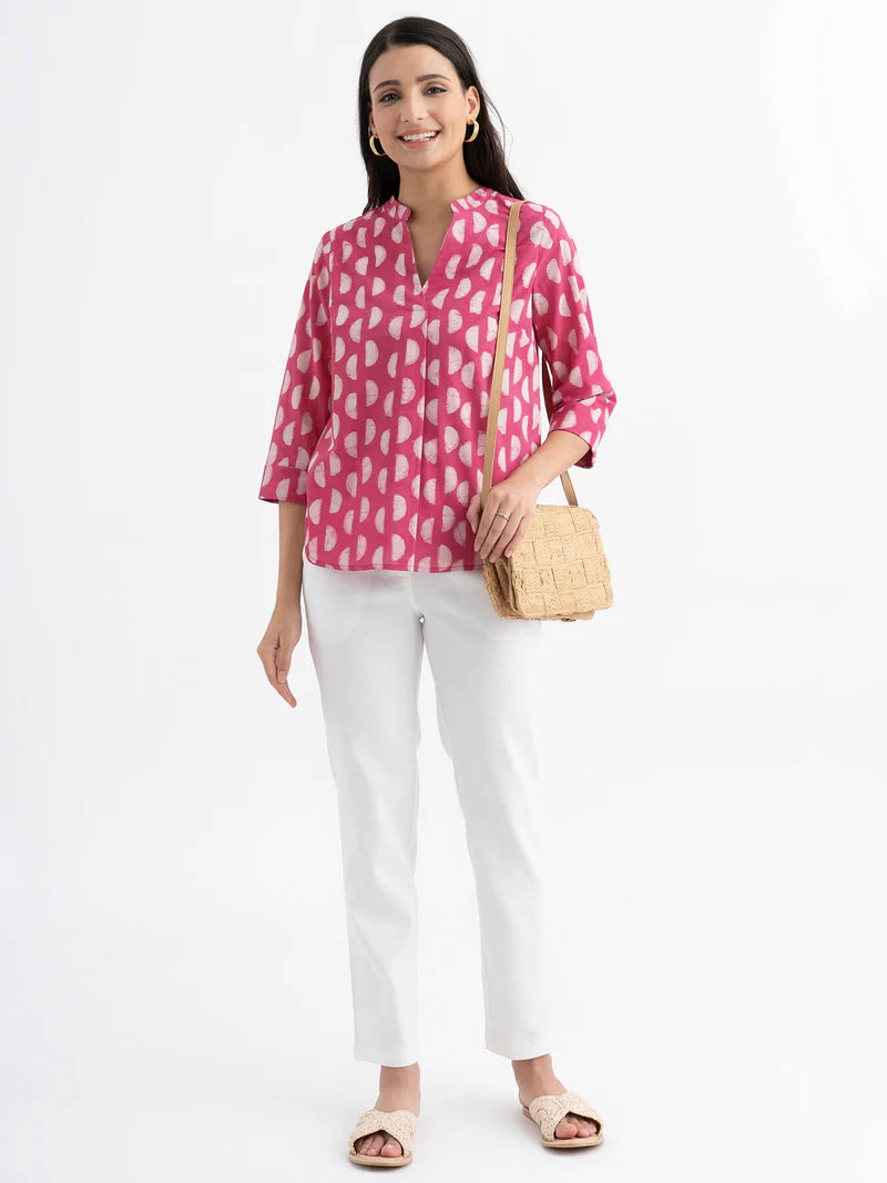Pink Abstract Print Casual Top