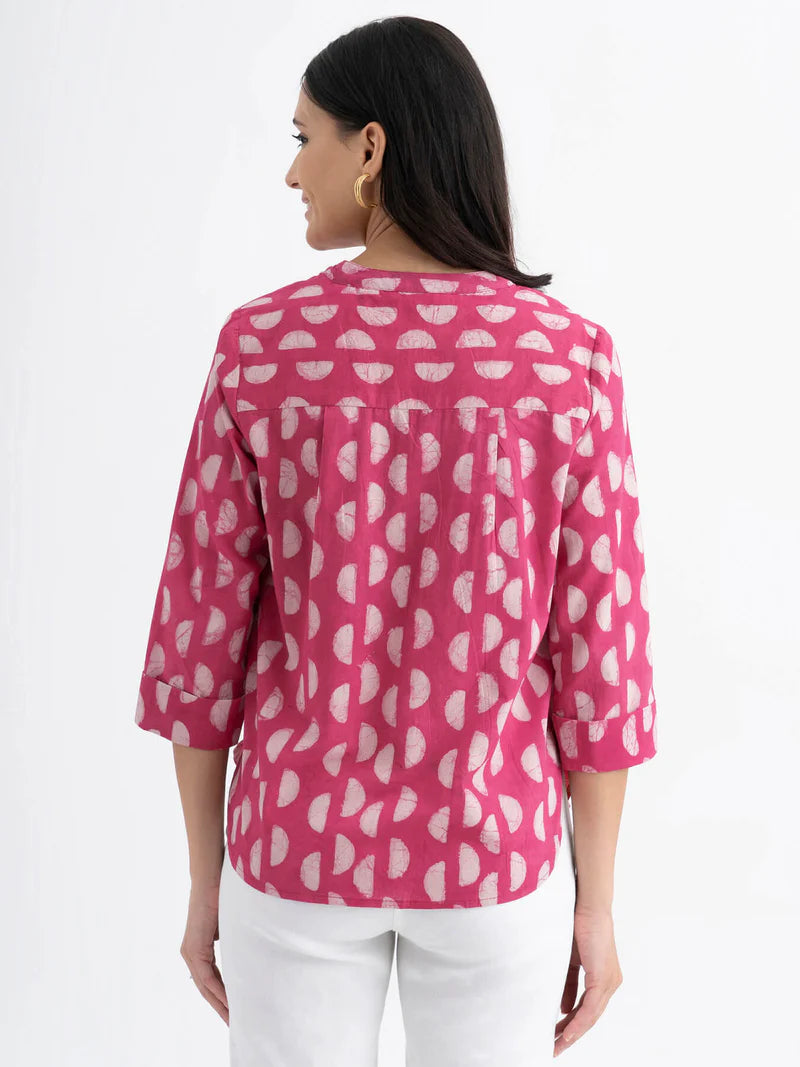Pink Abstract Print Casual Top