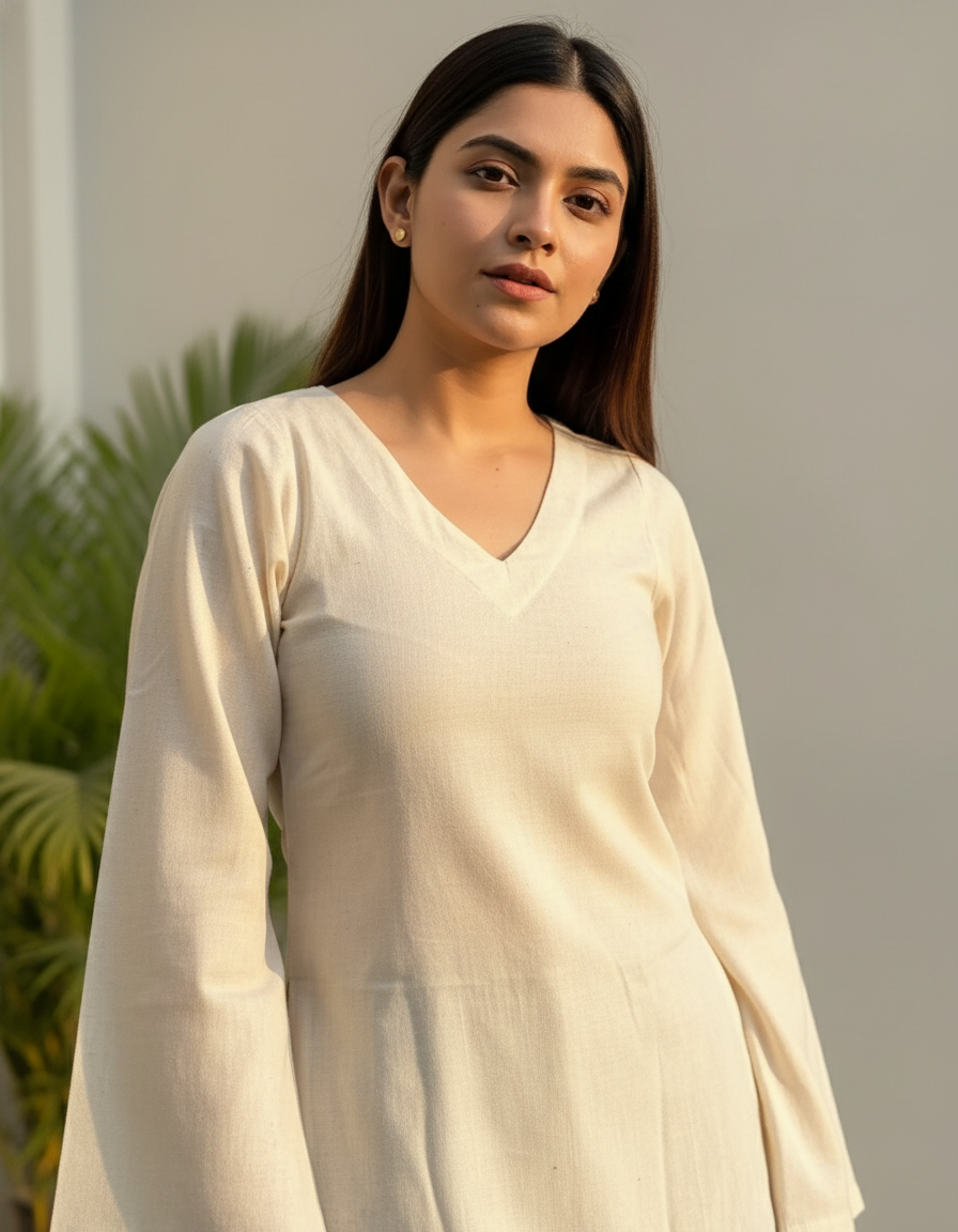Elegant Beige V-Neck Cotton Top
